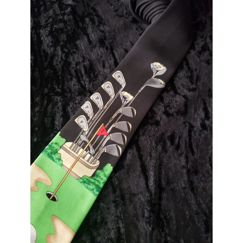 Vintage Purbo Prestige Italy Golf Neck Tie Mens Green Black Career Wear